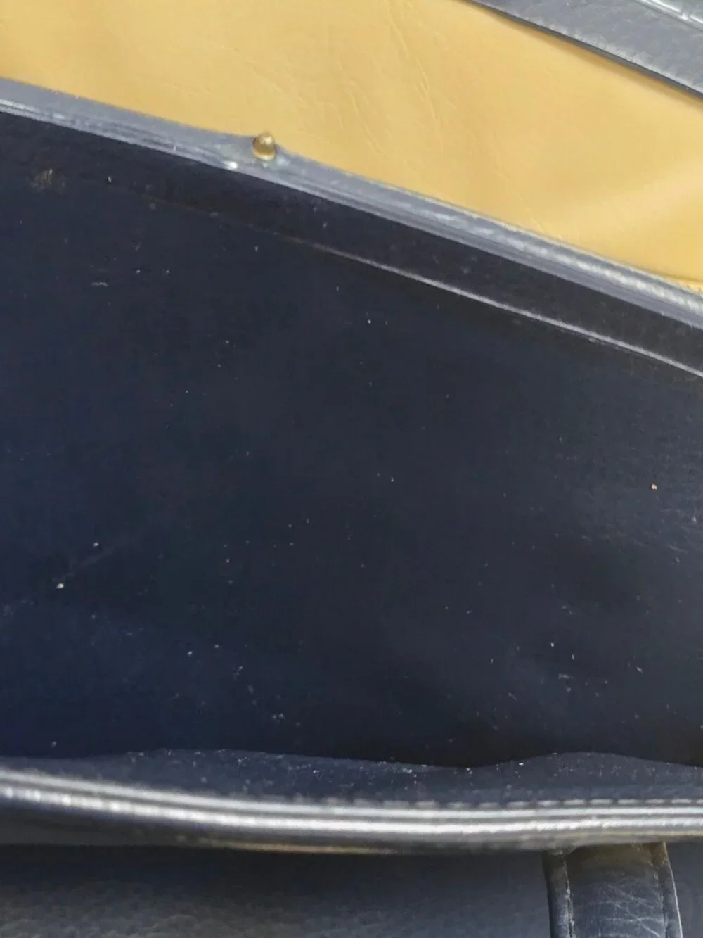 Vintage Navy Blue Leather Handbag Gold Hardware Top Handles & Beige Interior - Picture 12 of 16